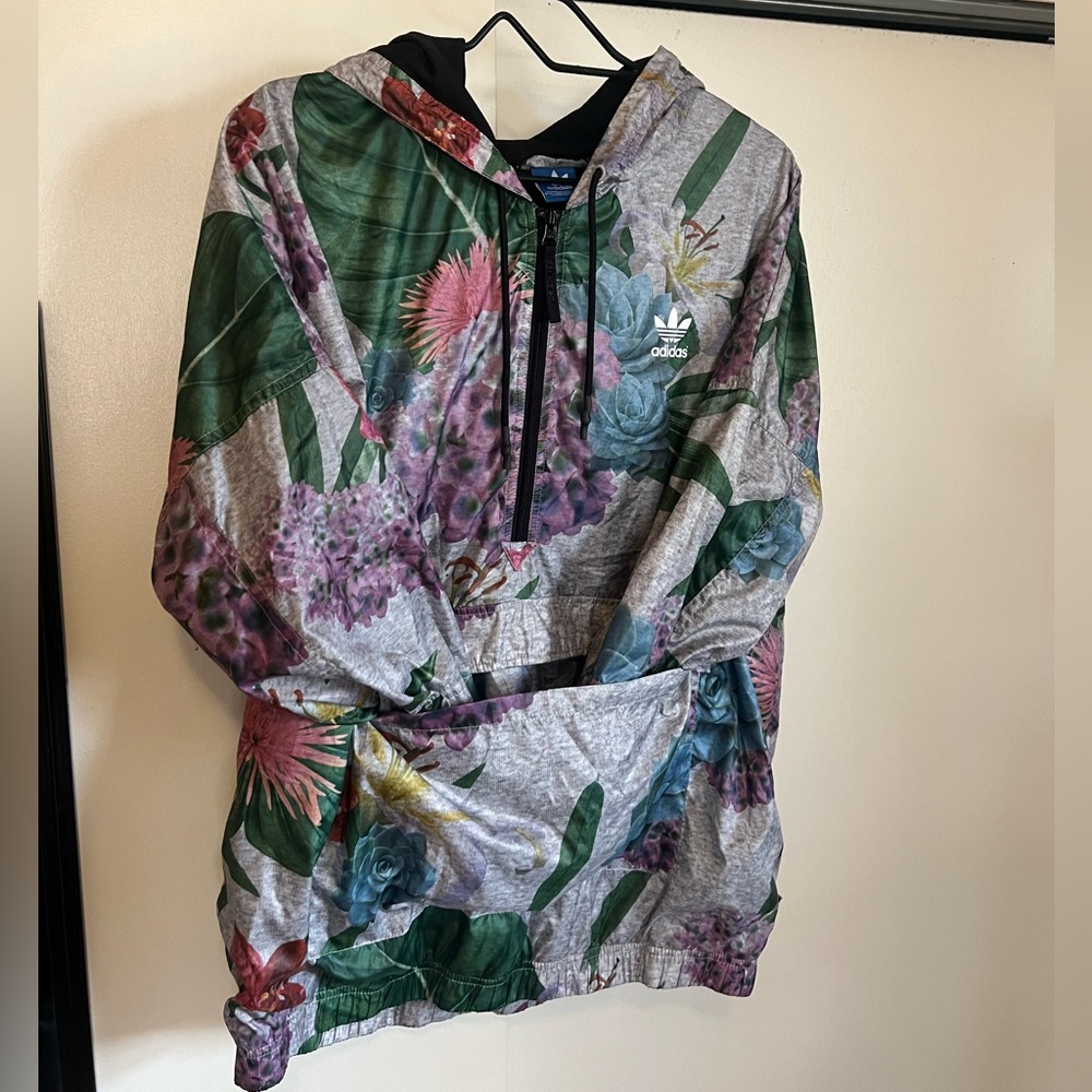 Adidas Multicolor Floral Quarter-zip Windbreaker Jacket - Picture 2 of 7